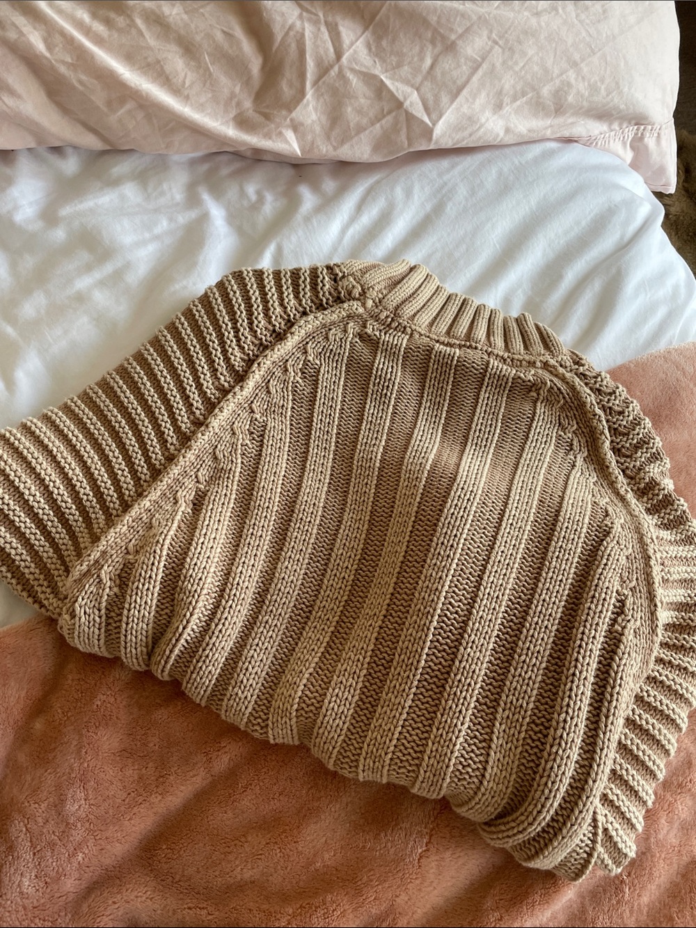 Free People Cropped Cable-Tuck Mock Neck Sweater - Camel. Small. - Picture 4 of 5
